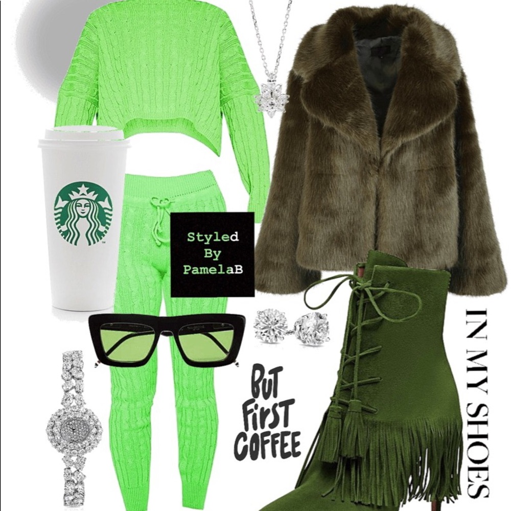 Sweater Sweetie Pant Set - Neon Green